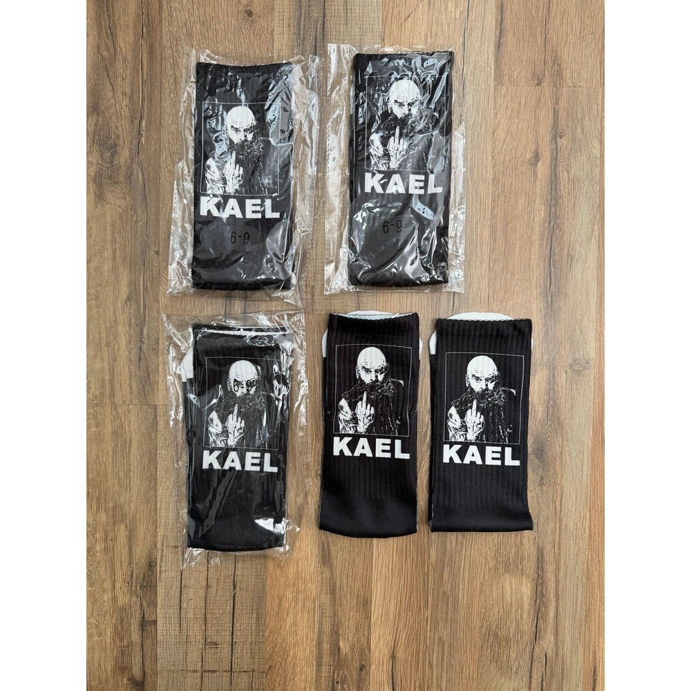 KAEL Graphic Crew Socks Men's 6–9 Black Streetwear Bundle 4 Pairs